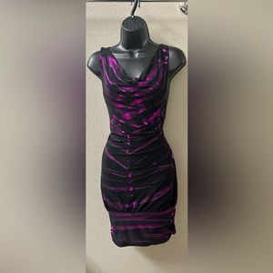 Metallic fuchsia and black backless mini dress